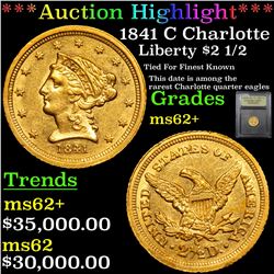 ***Auction Highlight*** 1841 C Charlotte Gold Liberty Quarter Eagle $2 1/2 Graded Select Unc By USCG