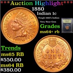 ***Auction Highlight*** 1880 Indian Cent 1c Graded Choice+ Unc RB By USCG (fc)