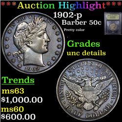 ***Auction Highlight*** 1902-p Barber Half Dollars 50c Graded Unc Details By USCG (fc)