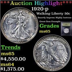 ***Auction Highlight*** 1920-p Walking Liberty Half Dollar 50c Graded GEM Unc By USCG (fc)