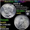 Image 1 : ***Auction Highlight*** 1934-d Peace Dollar $1 Graded GEM Unc By USCG (fc)