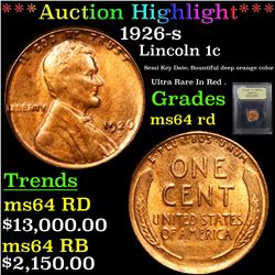 ***Auction Highlight*** 1926-s Lincoln Cent 1c Graded Choice Unc RD By USCG (fc)