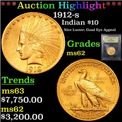 ***Auction Highlight*** 1912-s Gold Indian Eagle $10 Graded Select Unc By USCG (fc)