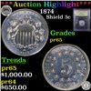 Image 1 : Proof ***Auction Highlight*** 1874 Shield Nickel 5c Graded GEM Proof By USCG (fc)