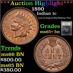 ***Auction Highlight*** 1890 Indian Cent 1c Graded GEM+ Unc BN By USCG (fc)