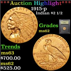***Auction Highlight*** 1915-p Gold Indian Quarter Eagle $2 1/2 Graded Select Unc By USCG (fc)