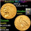 Image 1 : ***Auction Highlight*** 1911-p Gold Indian Quarter Eagle $2 1/2 Graded Select+ Unc By USCG (fc)