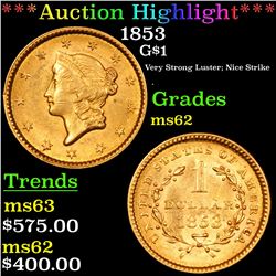 ***Auction Highlight*** 1853 Gold Dollar $1 Grades Select Unc (fc)