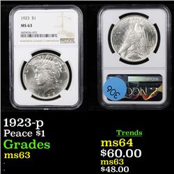 NGC 1923-p Peace Dollar $1 Graded ms63 By NGC
