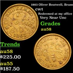 1863 Oliver Boutwell, Brass Civil War Token 1c Grades Choice AU/BU Slider
