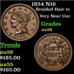 1854 N16 Braided Hair Large Cent 1c Grades Choice AU/BU Slider