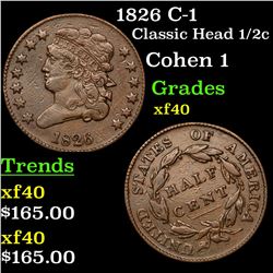 1826 C-1 Classic Head half cent 1/2c Grades xf