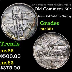 1926-s Oregon Trail Rainbow Toned Old Commem Half Dollar 50c Grades GEM+ Unc