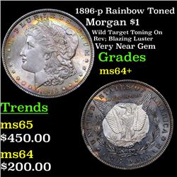 1896-p Rainbow Toned Morgan Dollar $1 Grades Choice+ Unc