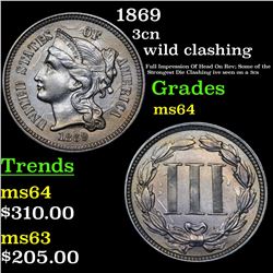 1869 Three Cent Copper Nickel 3cn Grades Choice Unc