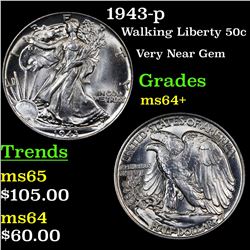1943-p Walking Liberty Half Dollar 50c Grades Choice+ Unc