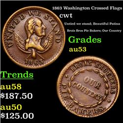 1863 Washington Crossed Flags Civil War Token 1c Grades Select AU
