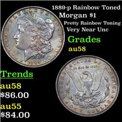 1889-p Rainbow Toned Morgan Dollar $1 Grades Choice AU/BU Slider