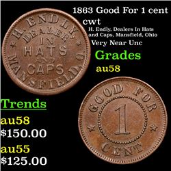 1863 Good For 1 cent Civil War Token 1c Grades Choice AU/BU Slider