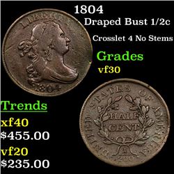 1804 Draped Bust Half Cent 1/2c Grades vf++