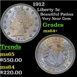 1912 Liberty Nickel 5c Grades Choice+ Unc