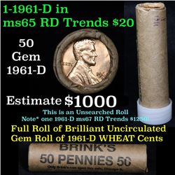 ***Auction Highlight*** Uncirculated 1c orig shotgun roll, 1961-d  In Old Brinks wrapper  (fc)