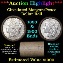 ***Auction Highlight*** Full Morgan/Peace silver dollar $1 roll $20 , 1888 & 1900 ends (fc)