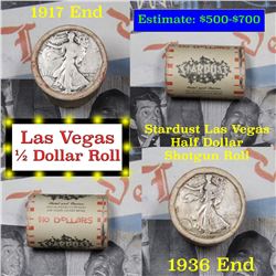 ***Auction Highlight*** Old Casino 50c Roll $10 In Halves Stardust Hotel Las Vegas 1936 & 1917 Walke