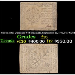 Continental Currency $40 banknote, September 26, 1778, FR# CC84 Grades