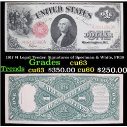 1917 $1 Legal Tender, Signatures of Speelman & White, FR39 Grades