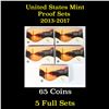 Image 1 : Group of 5 United States Mint Proof Sets 2013-2017 65 coins