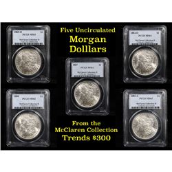 5 Unc Morgan $1 Graded By PCGS Mixed Dates From The McClaren Collection