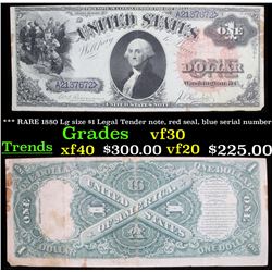 *** RARE 1880 Lg size $1 Legal Tender note, red seal, blue serial number Grades