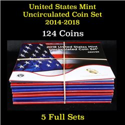 Group of 5 complete United Sates Mint Uncirculated Coin Sets 2014-2018 122 coins