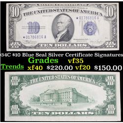 *Star Note 1934C $10 Blue Seal Silver Certificate Signatures Julian/Snyder Grades