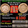 Image 1 : Mixed small cents 1c orig shotgun roll, 1920-d Wheat Cent, 1896 Indian Cent other end,McDnalds Wrapp