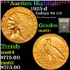 Image 1 : ***Auction Highlight*** 1925-d Gold Indian Quarter Eagle $2 1/2 Graded Select+ Unc By USCG (fc)
