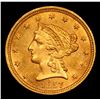 Image 2 : ***Auction Highlight*** 1857-p Gold Liberty Quarter Eagle $2 1/2 Graded GEM Unc By USCG (fc)