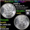 Image 1 : ***Auction Highlight*** 1890-s Morgan Dollar $1 Graded GEM Unc By USCG (fc)