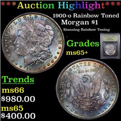 ***Auction Highlight*** 1900-o Rainbow Toned Morgan Dollar $1 Graded GEM+ Unc By USCG (fc)