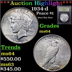 ***Auction Highlight*** 1934-d Peace Dollar $1 Graded Choice Unc By USCG (fc)