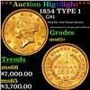 Image 1 : ***Auction Highlight*** 1854 TYPE 1 Gold Dollar $1 Graded GEM+ Unc By USCG (fc)