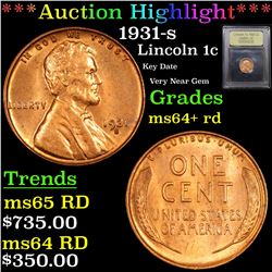 ***Auction Highlight*** 1931-s Lincoln Cent 1c Graded Choice+ Unc RD By USCG (fc)