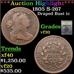 ***Auction Highlight*** 1805 S-267 Draped Bust Large Cent 1c Graded vf++ By USCG (fc)