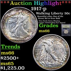 ***Auction Highlight*** 1917-p Walking Liberty Half Dollar 50c Graded GEM+ Unc By USCG (fc)