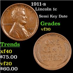 1911-s Lincoln Cent 1c Grades vf++