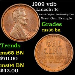 1909 vdb Lincoln Cent 1c Grades GEM Unc BN
