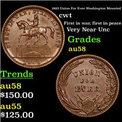 1863 Union For Ever Washington Mounted Civil War Token 1c Grades Choice AU/BU Slider
