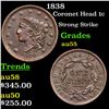 Image 1 : 1838 Coronet Head Large Cent 1c Grades Choice AU