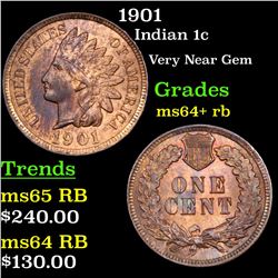 1901 Indian Cent 1c Grades Choice+ Unc RB